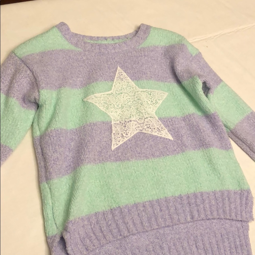 Girls purple and green winter sweater